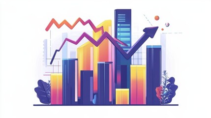Fototapete - Abstract business graph growth city background