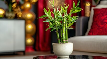 Poster - Elegant indoor bamboo arrangement cozy living room home decor inviting atmosphere close-up view tranquility concept