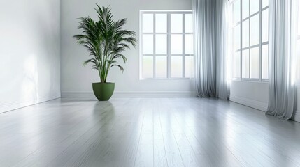 Poster - Tranquil minimalist interior design bright white room photography modern home wide angle serenity and simplicity