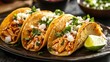 © Julia Jones - Delicious chicken tacos with onion, cilantro, and lime on a rustic plate Chicken Tinga Tacos.