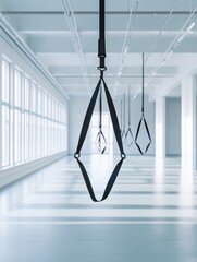 Poster - Fitness straps in bright studio space emphasizing geometric balance with simple lines and natural light