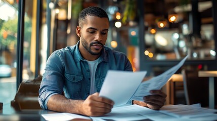 Aufkleber - A business owner checks customer loyalty reports his serious face reflecting dedication and focus