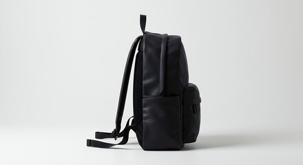 Black Backpack Side View on White Background Fashion and Daily Use