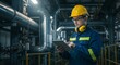 © abangaboy - Engineer Using Tablet Inspecting Industrial Piping System with Safety Gear