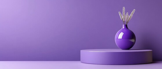 Aufkleber - A purple vase with purple flowers sits on a purple pedestal