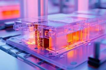 Wall Mural - transparent casing revealing components of a complex electronic device