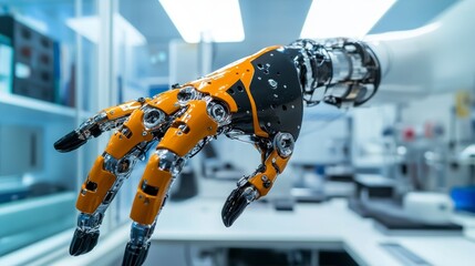 Aufkleber - Robotic hand in lab setting, technological advancement, research