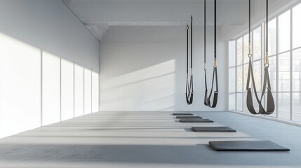 Fototapete - Minimal fitness straps in a bright, geometric space promoting wellness and balance through innovative workout design