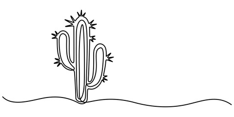 Fototapete - Continuous one line art drawing of cactus illustration, Single one line drawing of dry tropical thorny cactus plant. Printable decorative cacti houseplant concept for home wall decoration ornament. 