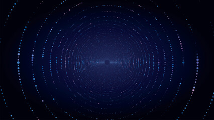 Wall Mural - technology wireframe circle tunnel on blue background. futuristic 3d wormhole grid. big data visuali