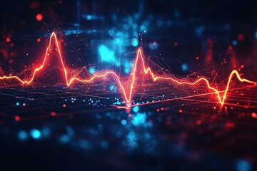Wall Mural - glowing red and blue lines represent data or electrical signals