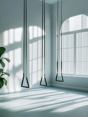 Fototapete - Minimal fitness straps hang elegantly in a bright and airy space designed for balanced movement and focused workouts