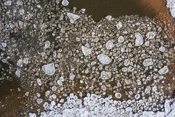 Fototapete - Aerial landscape of Baltic Sea beach in Mikoszewo at snowy winter. Poland