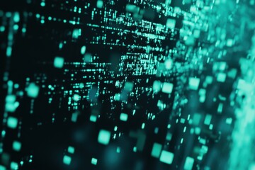 Abstract Digital Matrix Background with Glowing Blue Blocks and Data Lines