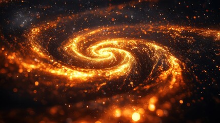 Wall Mural - Fiery orange spiral galaxy, glowing particles