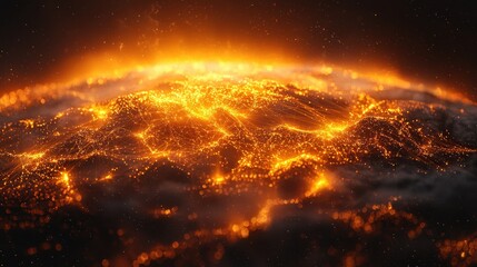 Wall Mural - Fiery Planet Surface, Cosmic Inferno, Glowing Landscape