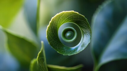Poster - Minimalist tea leaf spirals gracefully under soft light capturing the essence of natures design in a perfect golden ratio composition