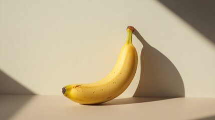 Leinwandbilder - Single yellow banana positioned on a soft pastel background with gentle natural lighting highlighting its shape and texture in a minimalist style