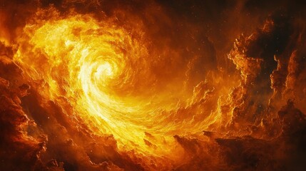 Wall Mural - Fiery spiral in a swirling, orange nebula