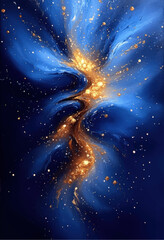 Wall Mural - captivating abstract cosmic swirl vector art in blue and gold - stunning galaxy-inspired design with