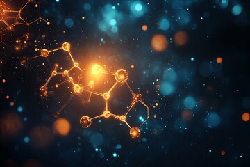 Wall Mural - a glowing molecular structure with vibrant orange and blue particles