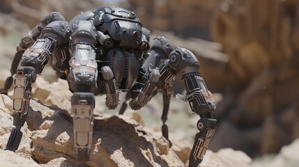 Mechanized Arachnid in Desolate Landscape
