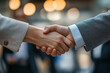 © Sadia - Business people shaking hands strong partnership deal agreement success job work gray women sales