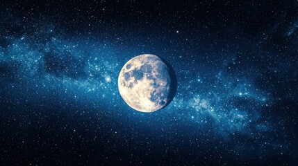 Wall Mural - Gibbous moon against a starry Milky Way backdrop