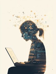 Leinwandbilder - Student engages with an AI driven virtual learning environment on a laptop during modern study session