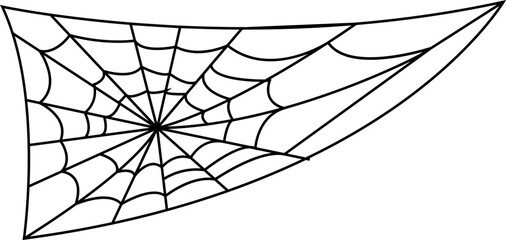 Spider web on transparent background. Spiderweb net. Spooky Halloween cobweb with spiders. Outline vector illustration. scary, horror Halloween. Hand drawn
