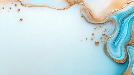 Fototapete - Blue and gold swirl with gold specks on a white background. The blue and gold swirl is the main focus of the image