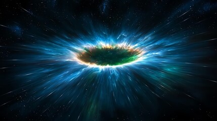 Aufkleber - Blue and green space with a hole in the middle. The hole is surrounded by a blue and green explosion