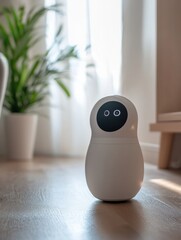 Leinwandbilder - Smart robot assistant engages with family members in modern living space during daytime