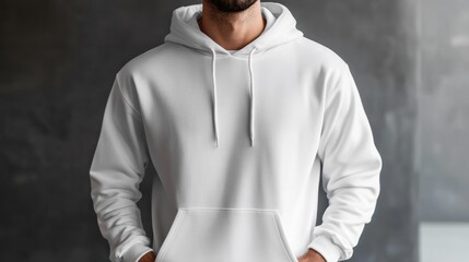 Aufkleber - Customizable blank mens hooded sweatshirt mockup in 3D rendering from front view for apparel design and printing projects