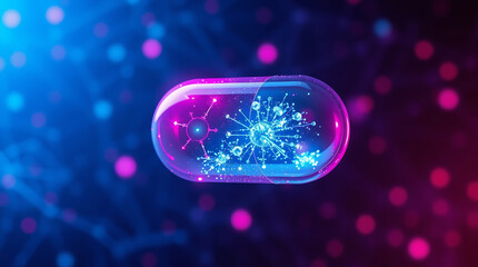 Wall Mural - a digital representation of a pill on a network background symbolizes ai-driven precision medicine