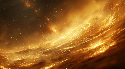 Wall Mural - Golden Cosmic Nebula Swirling in Deep Space