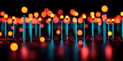 Fototapete - Close up of a series of blue and red lights. The lights are arranged in a grid pattern and are illuminated in a way that creates a sense of movement and energy