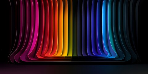 Fototapete - Colorful display of rainbow stripes. The colors are bright and vibrant, creating a sense of energy and excitement. The stripes are arranged in a way that they seem to be moving or flowing