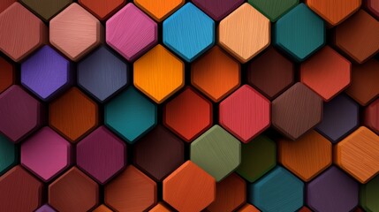 Fototapete - Colorful pattern of wooden blocks with a variety of colors. The blocks are arranged in a way that creates a sense of depth and dimension. Scene is vibrant and lively, with the colors
