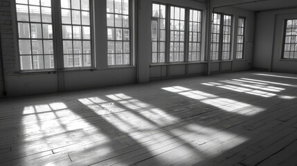 Aufkleber - Large room with many windows and a lot of light. The room is empty and has a very clean and simple look