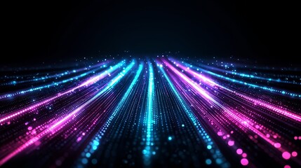 Fototapete - Long line of colorful dots that are purple and blue. The dots are arranged in a way that they look like they are moving