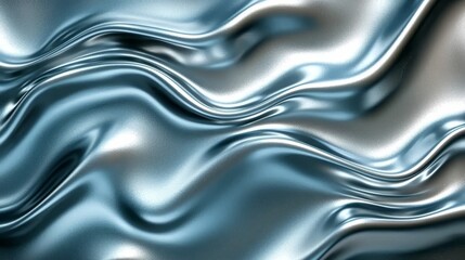 Fototapete - Shiny blue fabric with a wave pattern. The fabric is made of metal and has a shiny, reflective surface