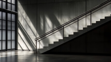 Aufkleber - Staircase is shown in a room with a window. The staircase is empty and the room is dark