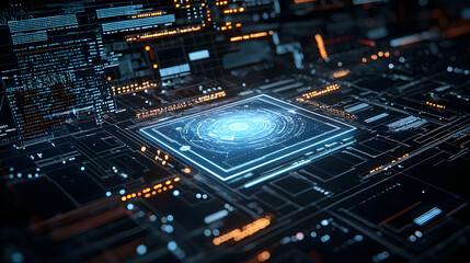 Abstract Circuit Board Illuminated With Blue Light Displaying Data Processing System Concept