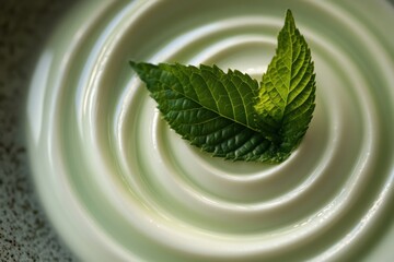Aufkleber - Tea leaf spirals gracefully in soft light showcasing minimalist design and golden ratio principles in a serene setting