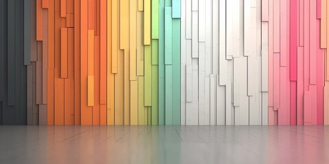 Fototapete - Wall with a rainbow of colors and white stripes. The wall is empty and has a very bright and cheerful mood