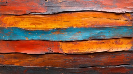 Aufkleber - Wooden board with a blue stripe in the middle. The board is made of wood and has a blue stripe in the middle