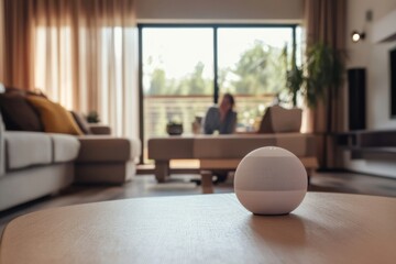 Aufkleber - Smart speaker assists household members in a cozy modern living room during the day