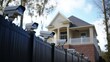 © Анатолий Сав - House with tall fence and multiple surveillance cameras in a secured neighborhood at midday
