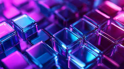 Wall Mural - abstract purple and blue glass blocks, digital art, futuristic technology background, modern design,